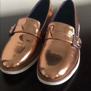 Rose gold mirror leather loafers